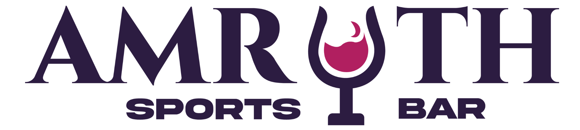 Logo for Amruth Sports Bar on a black background. The "U" is stylized as a wine glass with a splash, conveying a lively and inviting atmosphere.